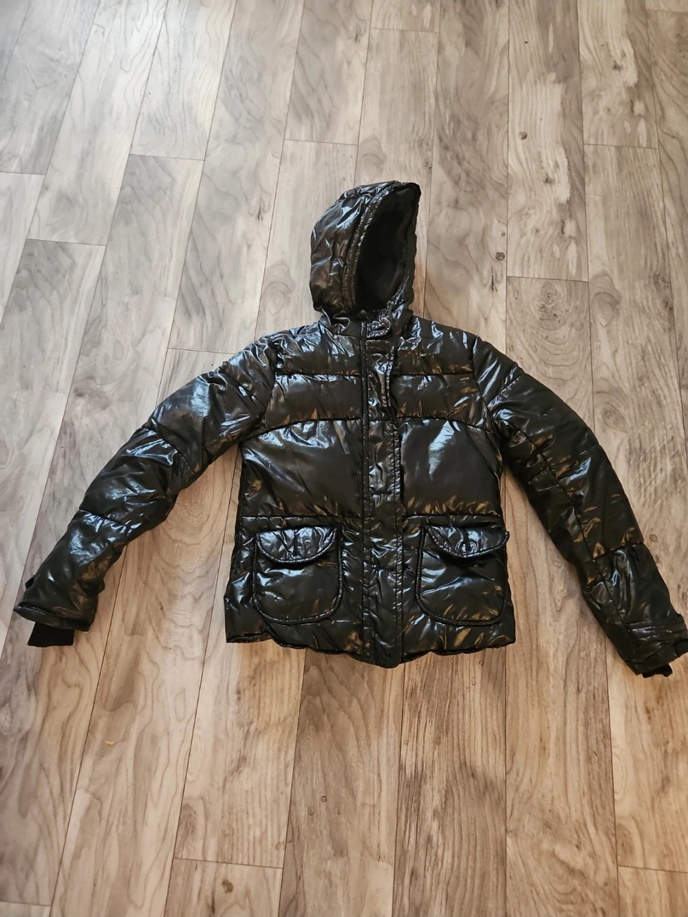 Bitten by Sarah Jessica Parker Shiny Black Hooded Puffer Jacket